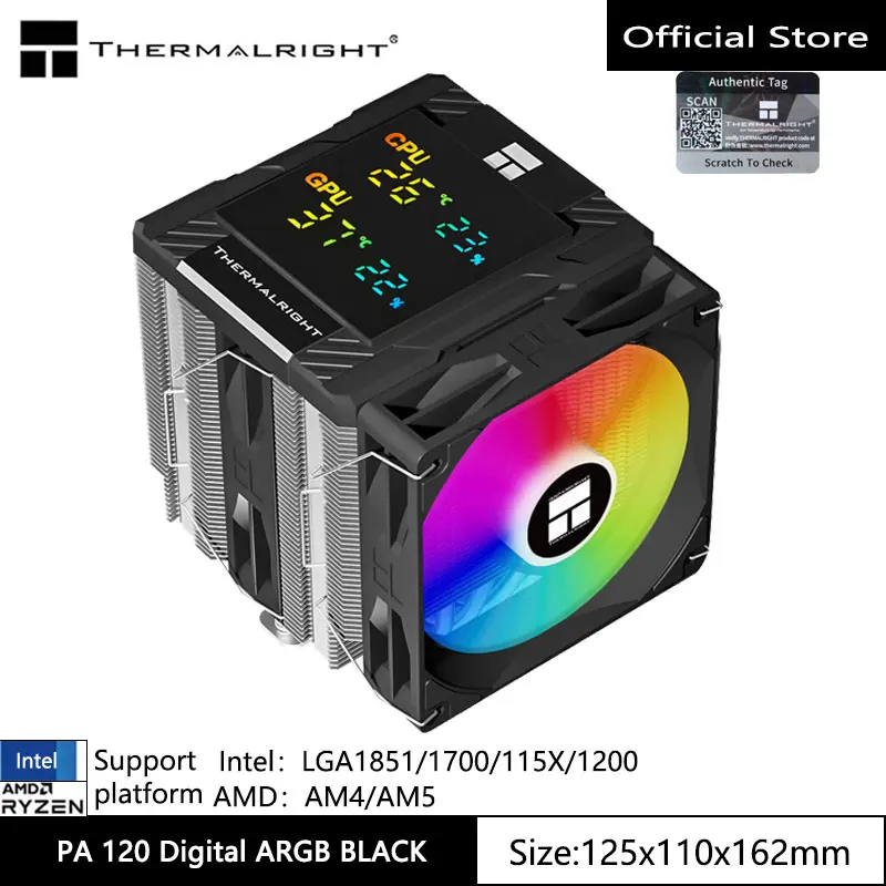 Chłodnica powietrzna Thermalright PA 120 Digital Chassis ， 6 rur cieplnych/CPU/CPU jednoczesne monitorowanie/obsługuje LGA1851/1700/AM5