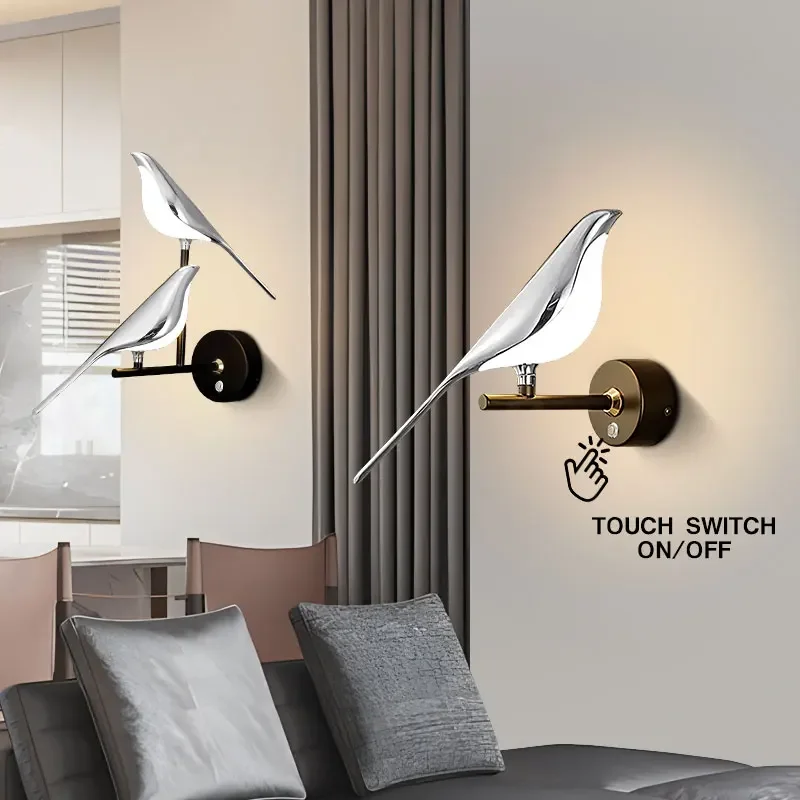 

Indoor Touch Switch LED Wall Lamps Bedroom AC85-265V Silver Golden LED Wall Lights Wall Sconce Decor for Home Interior Lighting