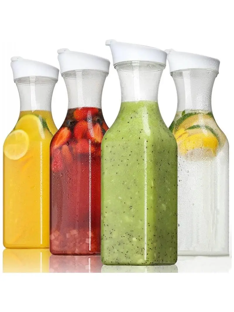 

2L Square Transparent Plastic Juice Bottle with Sed Flip Cap Water Bottle Milk Coffee Beverage Container Cold Water Pot