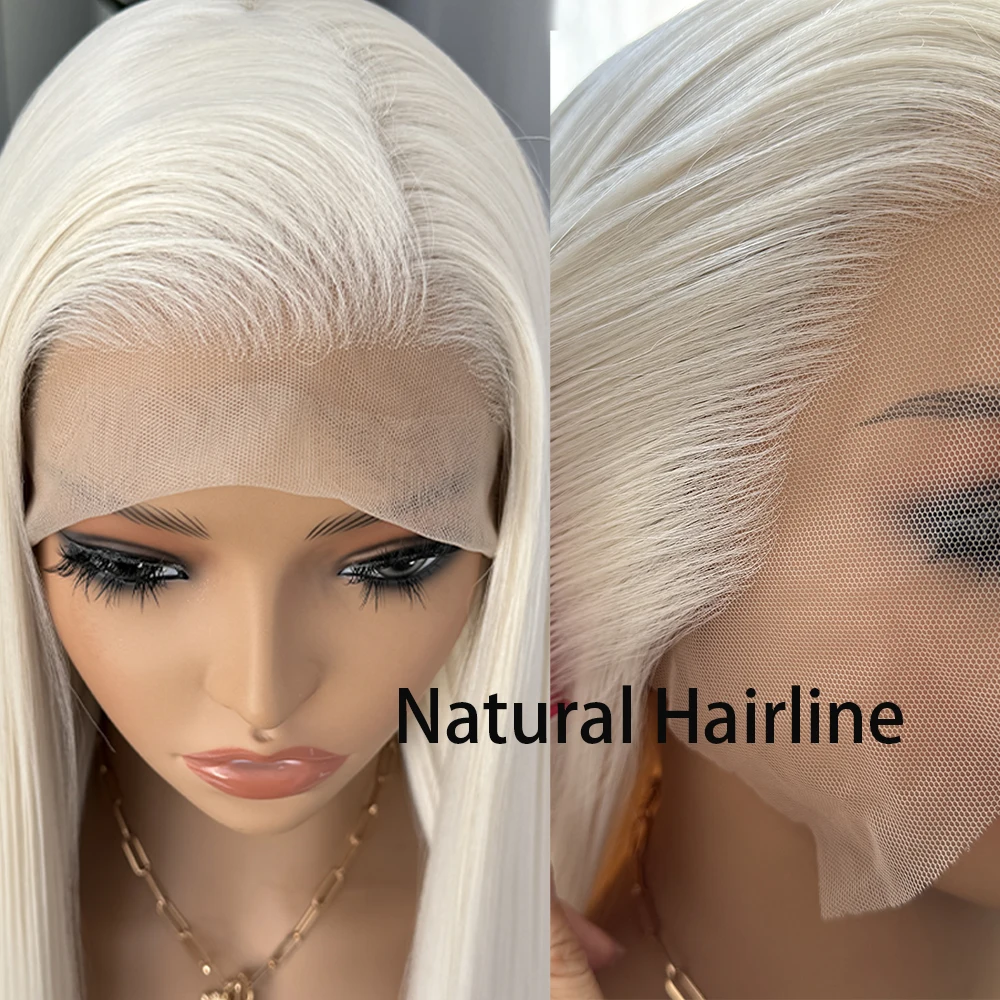 Platinum Blonde Synthetic Lace Front Wigs For Women Glueless Natural Long Straight Synthetic Hair Daily Wear Cosplay Blonde Wig