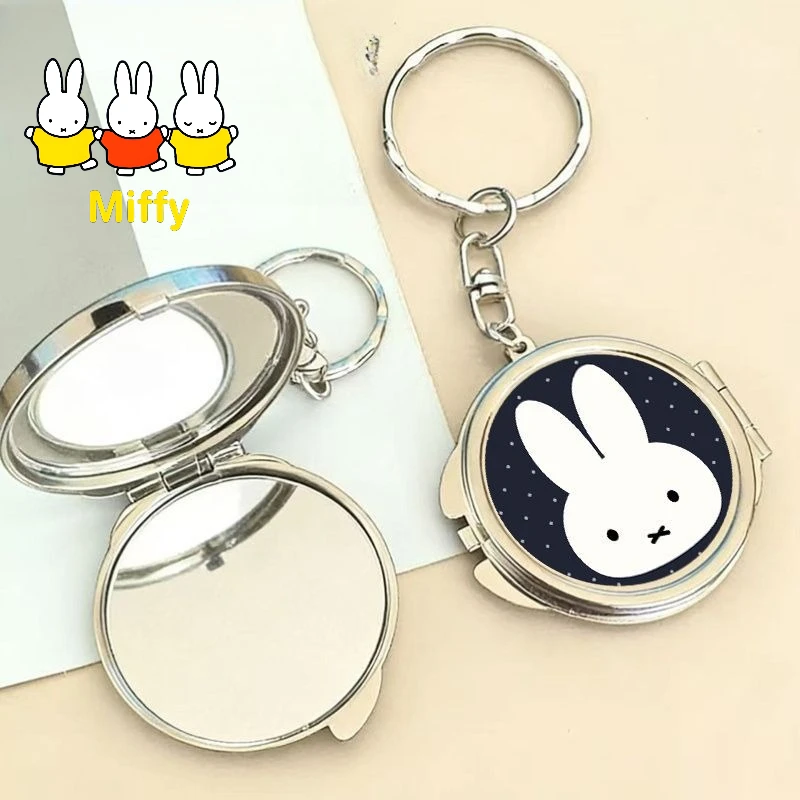 Kawaii Miffy Foldable Mirror Cute Cartoon Miffy Portable Foldable Double-Sided Mini Makeup Mirror Small Bag Hanger Keychain