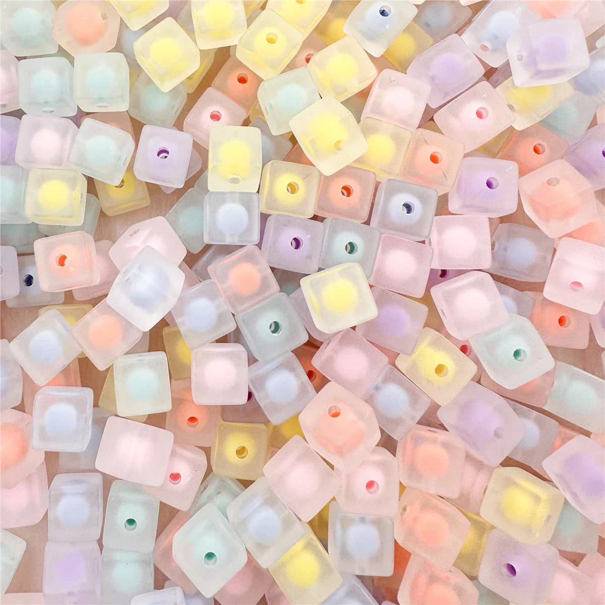 DIY 10mm Acrylic Jewelry Accessories 10Pcs Frosted Mobile Phone Chain Handmade Materials Square Loose Bead Bracelet Fashion