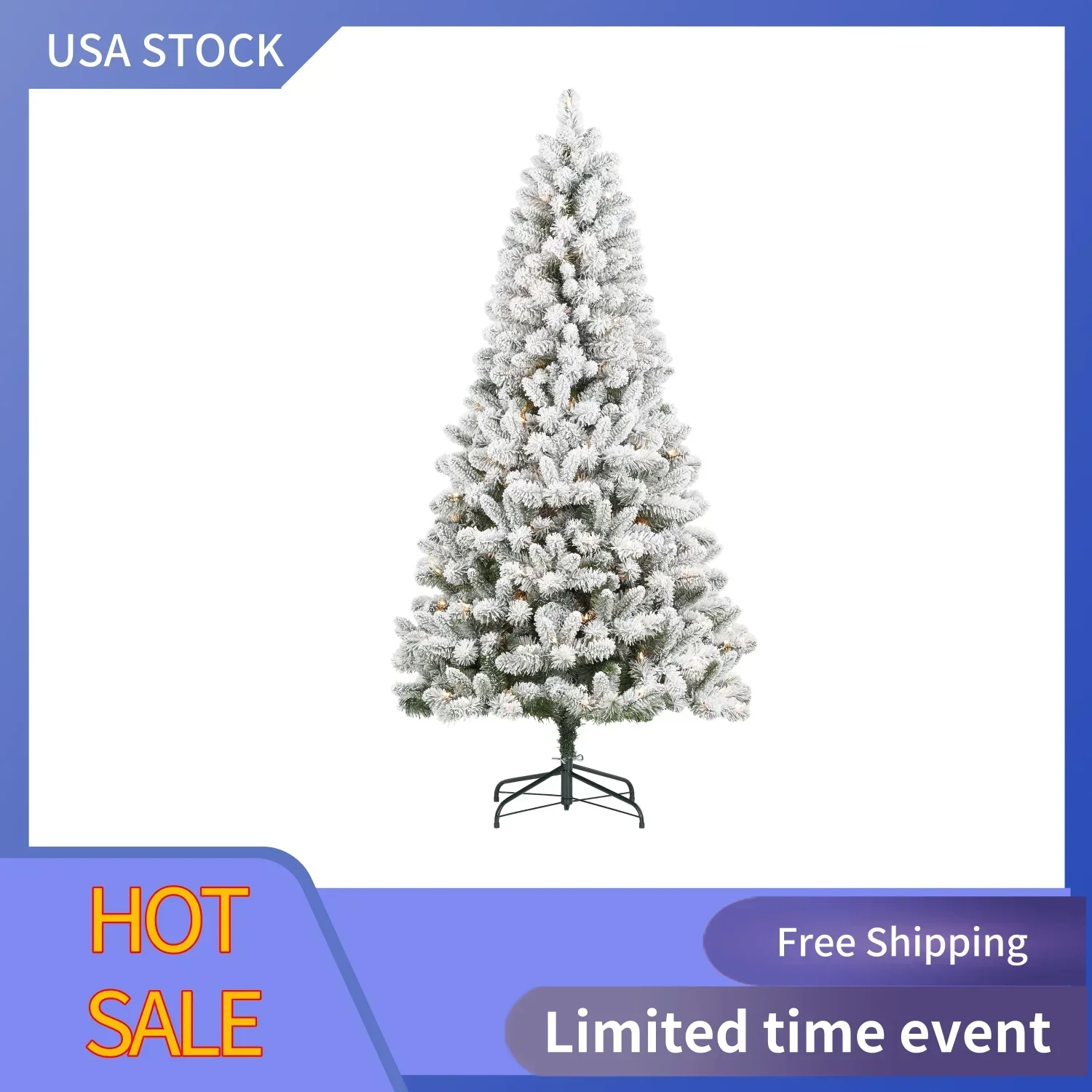 

6.5 ft Pre-Lit Flocked Frisco Pine Artificial Christmas Tree, 250 Clear Lights, Green, by Holiday Time