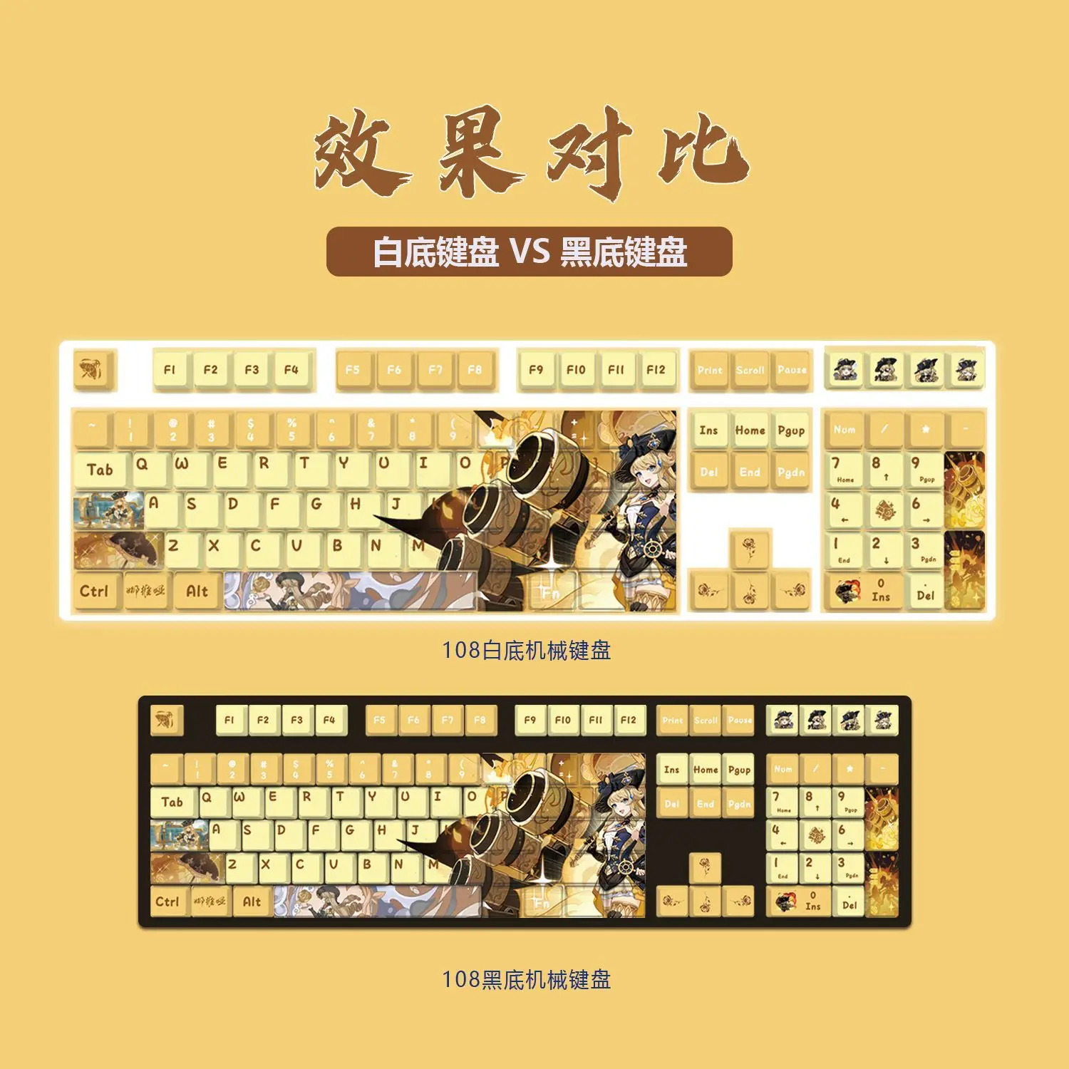 128 Keys Genshin Navia Keycaps Anime PBT Keycap Dye-Sub Backlit Keycaps Cartoon Key Caps for ANSI 61 68 87 104 108 Keyboard