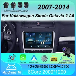 Android 16 Car Radio for Volkswagen Skoda Octavia 2 A5 2007 - 2014 Multimedia Video Player Navigation 2Din Carplay DVD Head Unit