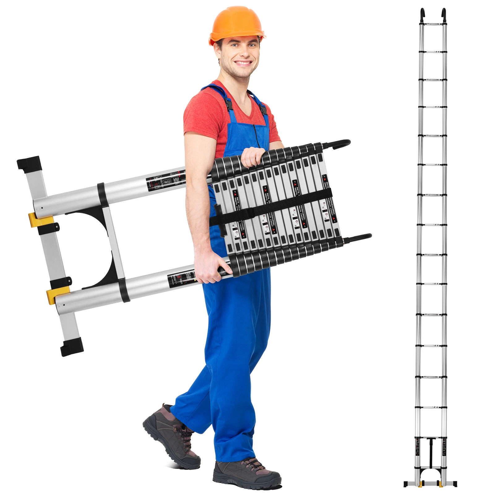 Алюминиевая легкая телескопическая лестница длиной 7,1 метра с треугольным стабилизатором, легкие компактные лестницы для автофургона для дома на открытом воздухе