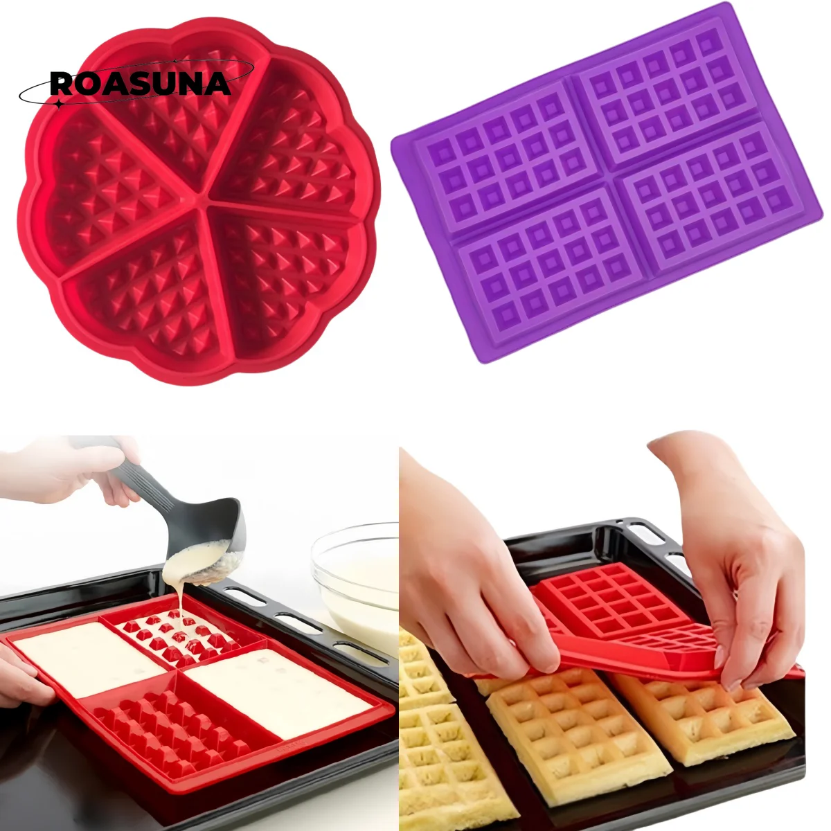 Premium Food Grade Silicone Waffle Mold Set:Ultimate Non-Stick Bakeware for Delectable Cakes-The Must-Have Kitchen Waffle Maker