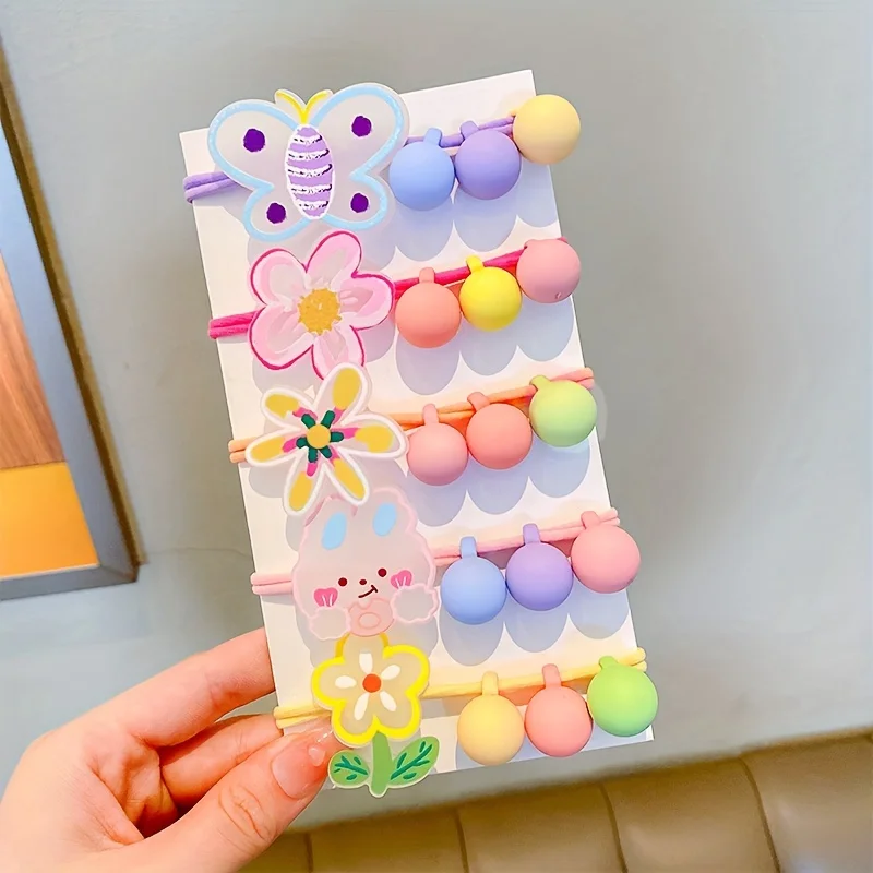 

5 шт., набор аксессуаров для волос с бабочкой и цветком для девочек, детская милая мультяшная повязка на голову, веревка на голову