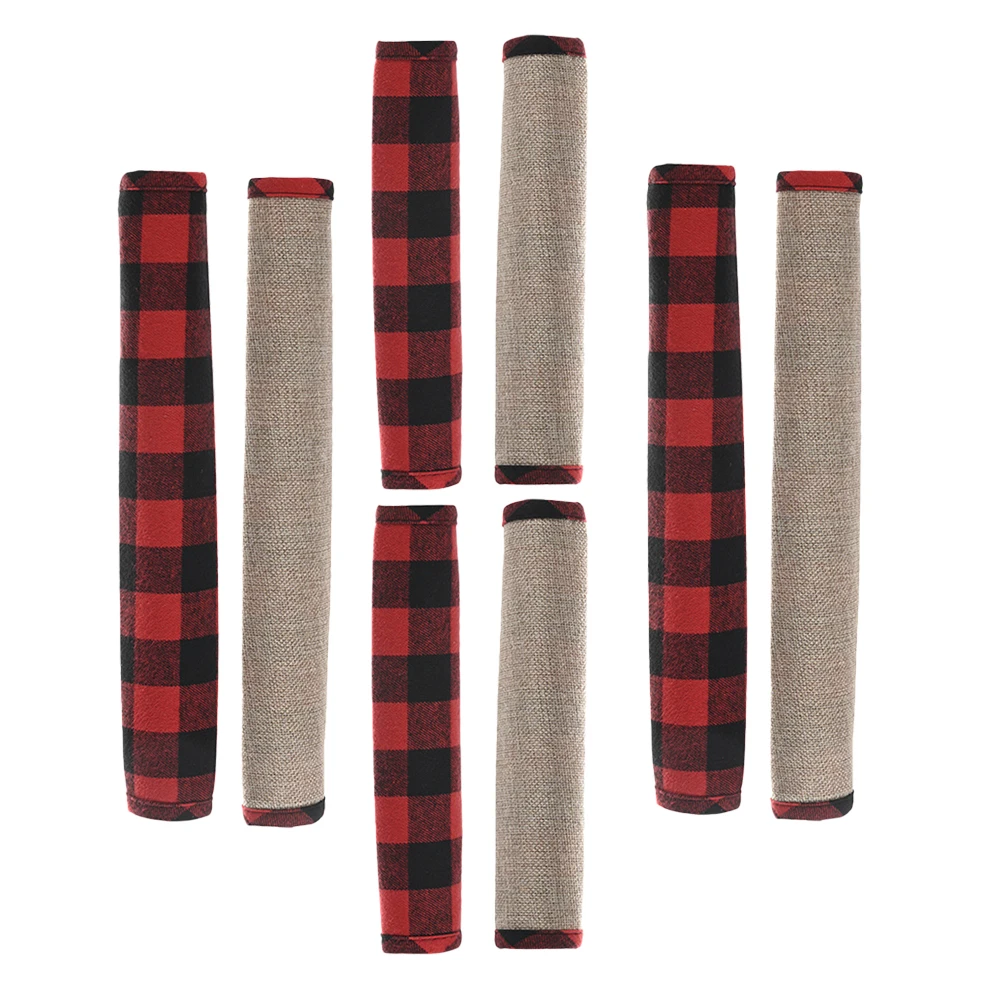 

8 Pcs Fridge Microwave Handle Covers Christmas Plaid Knob Protectors Kitchen Decor Holiday Supplies Anti Fingerprints Stains