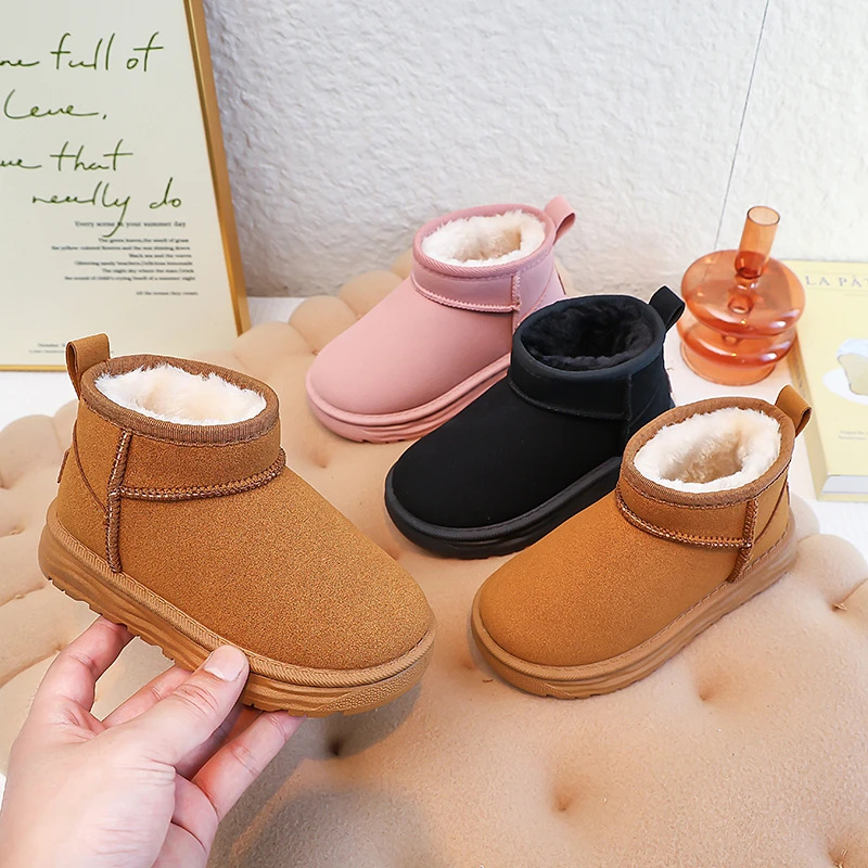 

Kids Platform Ankle Boots Winter New Boys Girls Thermal Boots Simple Solid Color Children Fashion Slip-on Cotton Boots Warm Soft