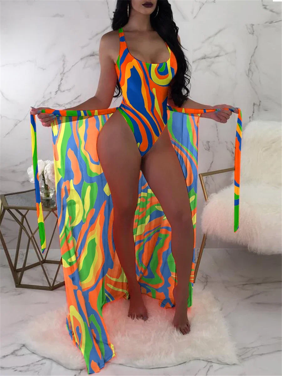 2-delige bloemenprint bodysuit met strandrok 2023 dames gewatteerde bikini's badmode vrouwelijk badpak zwempak zomer strandkleding