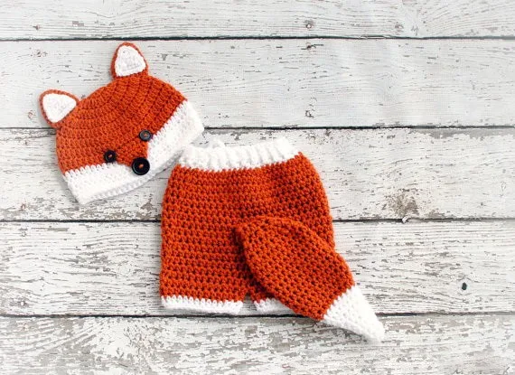 

Special clearance - Baby Boys girls pure hand-crocheted Cartoon fox hat + Shorts 2pcs/set for Newborn Photo Prop 0-3Month