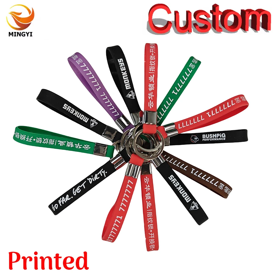 50PCS / 100PCS Custom Silicone Keyrings Printed Personalized Customized Rubber Keychains ID Key Chain Car LOGO For Events Party