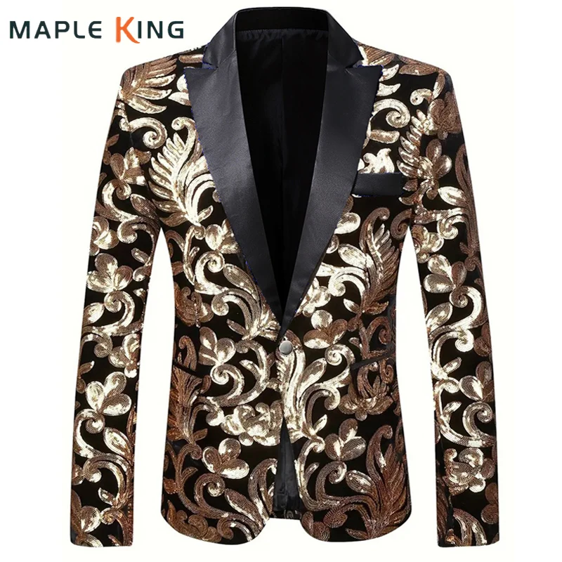 

Man Blazers Jackets Bright Metallic Sequins Luxury Designer Party Dress Coat Banquet Blazer Stage Clothes for Singers Men Suits