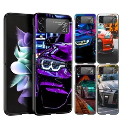 Niebieskie czerwone etui na telefon sportowy JDM do Samsung Galaxy Z Flip 3 4 5 składane etui na Samsung Z Flip3 Flip4 twarde etui na zderzak