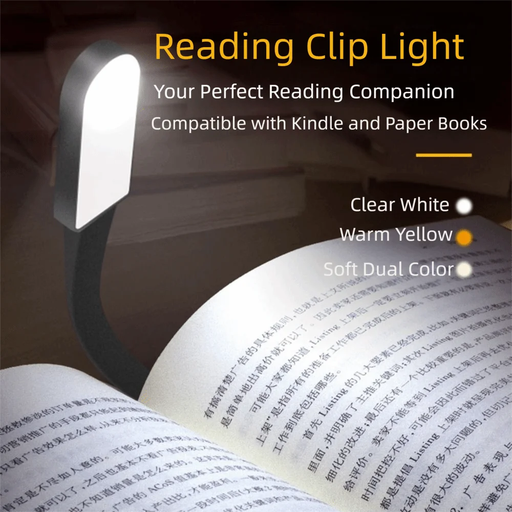 Adjustable Book Clip Lamp 360 Degree Bending Eye Protection LED Reading Lights Touch Dimming 3 Colors Clamp Night Light Home
