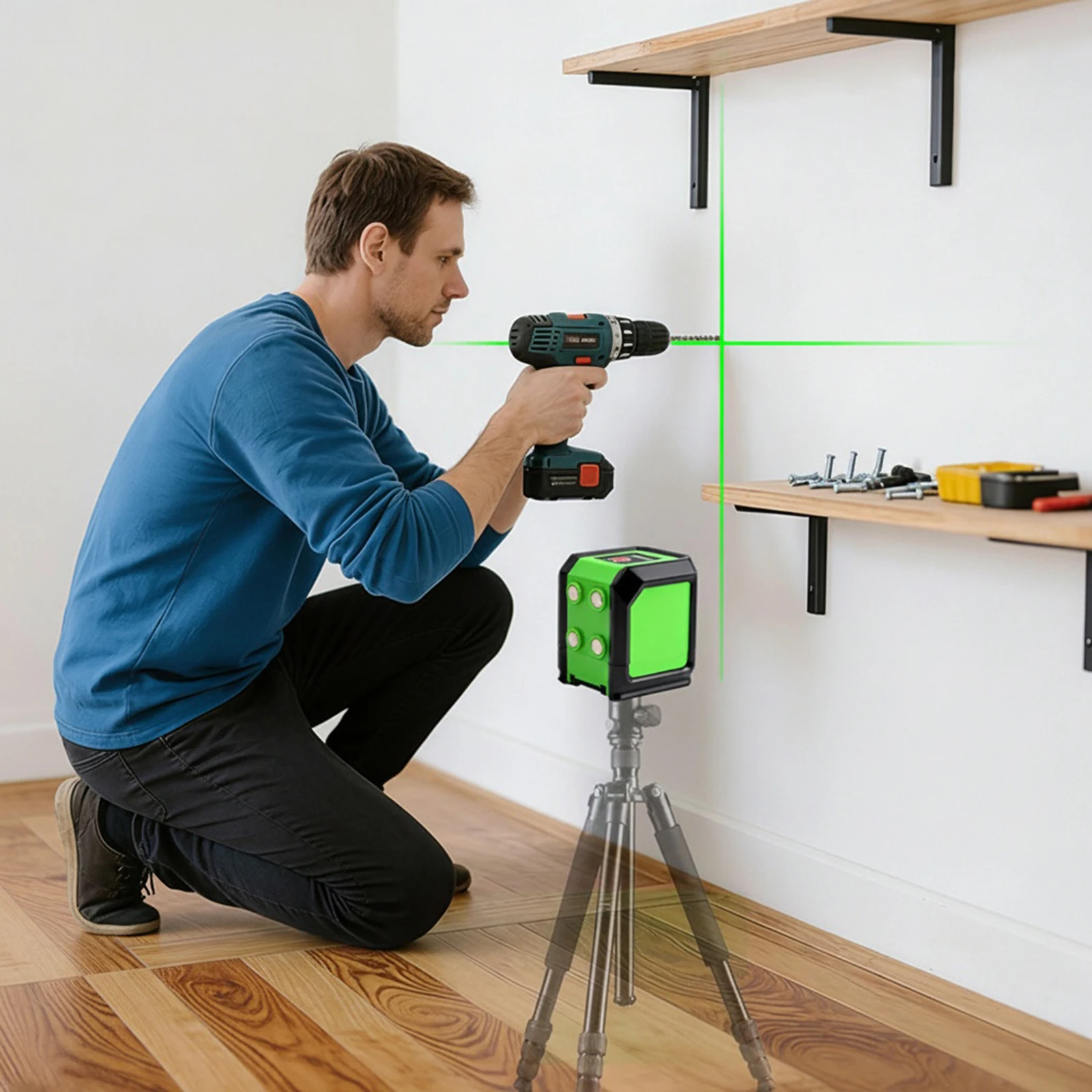 Nível a Laser Rotativo de Parede IP54 à Prova d'Água para Pendurar Quadros, Construção e Reforma Residencial (Baterias Não Incluídas)