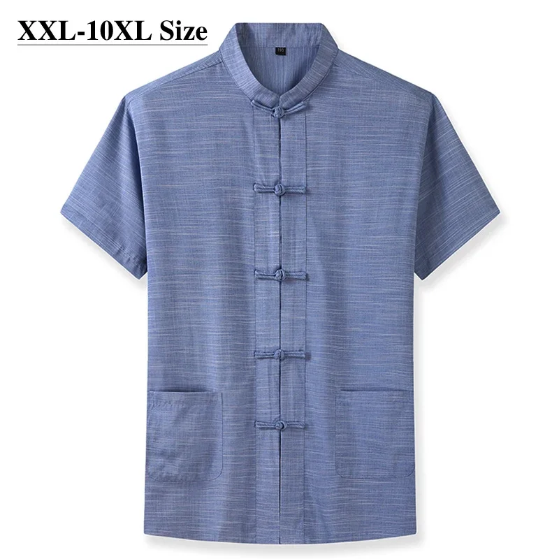 

Size Plus 7XL 8XL 9XL 10XL Men's Short Sleeve Shirt Chinese Style Tang Suit Loose Casual Traditional Kung Fu Uniform Male