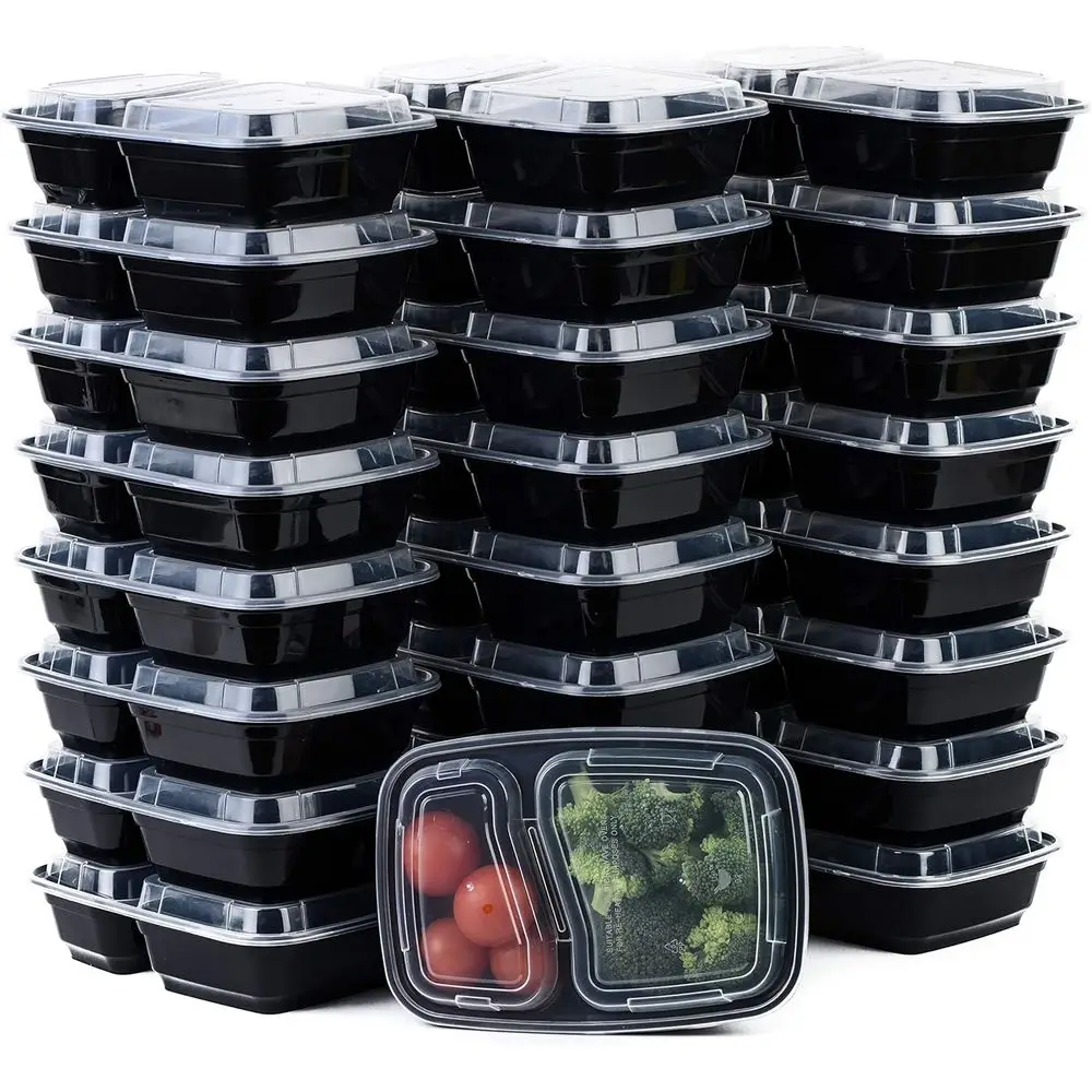 

100-Pack 38 oz Microwave-Safe Meal Prep Containers with Lids, Reusable Stackable Bento Boxes, BPA-Free Lunch Boxes for Food Stor