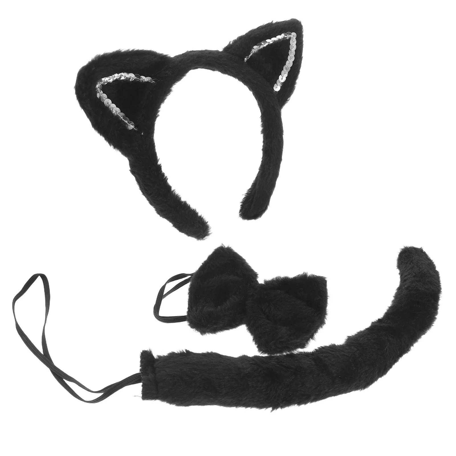 مجموعة واحدة من ربطة رأس على شكل آذان القطط، مجموعة ربطة عنق ناعمة لحفلات الهالوين التنكرية للبالغين، مجموعة أزياء فروي #5