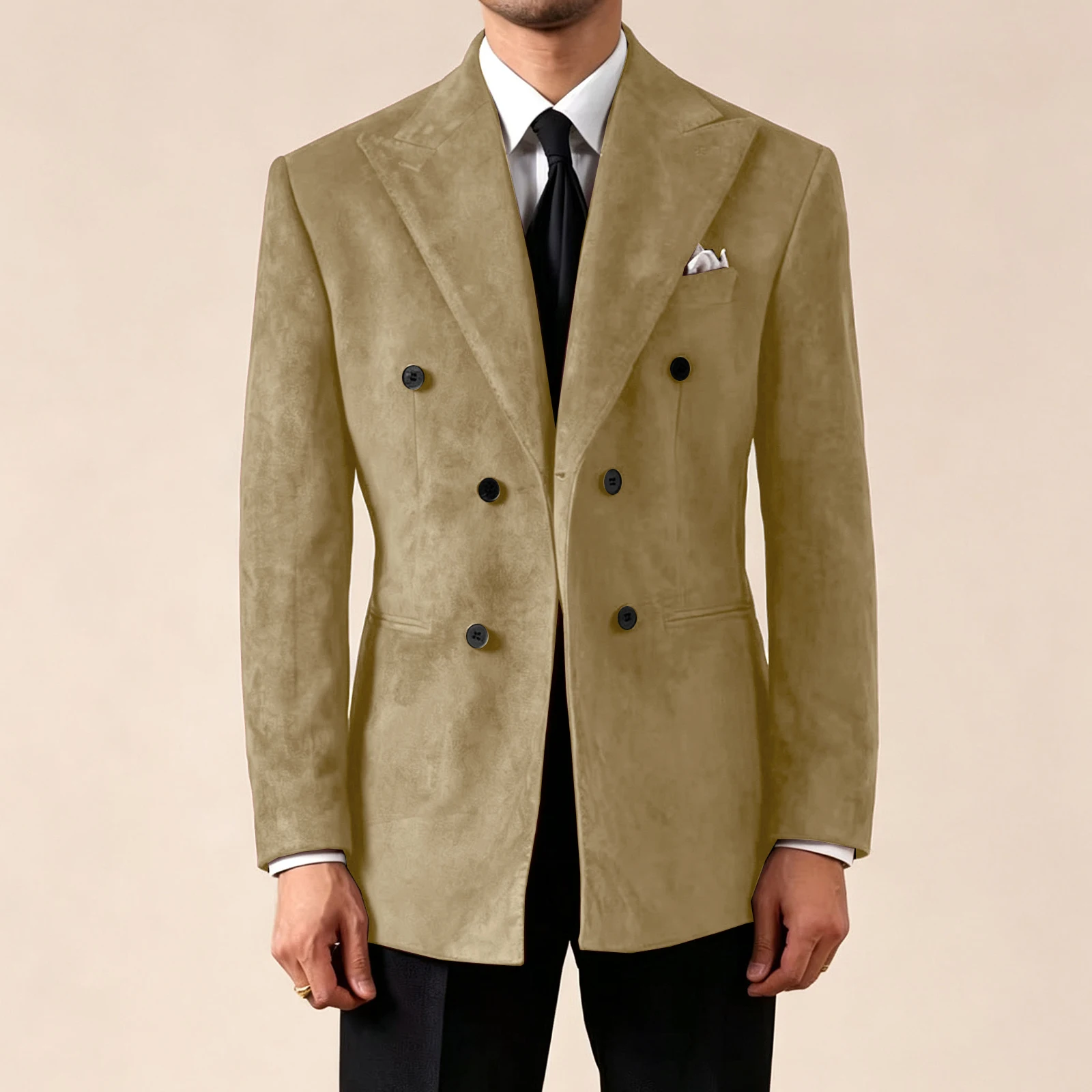 

Men's Suede Blazer Luxury Double Breasted Peak Lapel Slim Fit High Quality Formal Suit Jacket For Wedding Party Business Casual