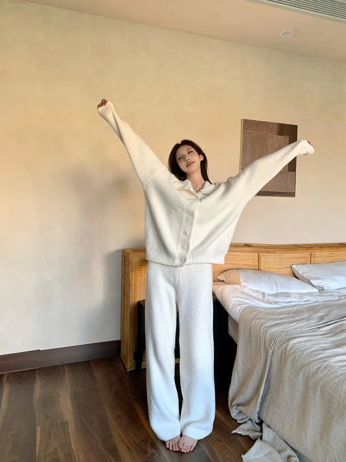 بيجامة شتوية من القطيفة بأكمام طويلة ورقبة عالية على الطراز الياباني للنساء طقم ملابس منزلية سميكة وناعمة #5