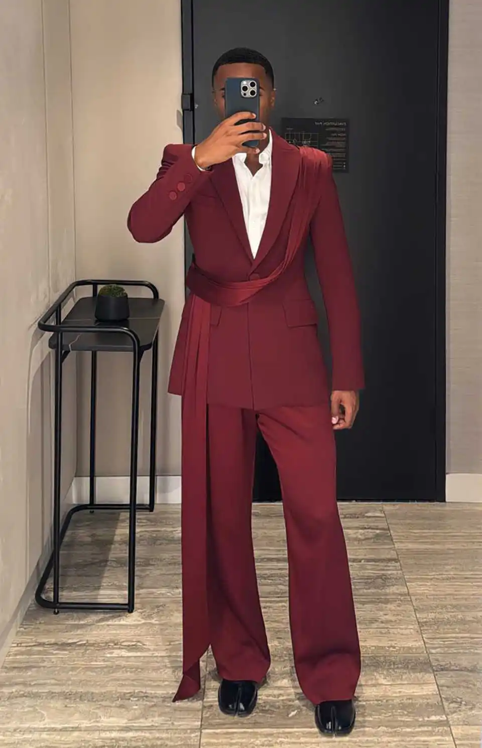 Smoking masculino vermelho escuro, roupa de noivo com botões duplos para casamento, blazer de festa masculino, roupa de rua personalizada, 2 peças, calças