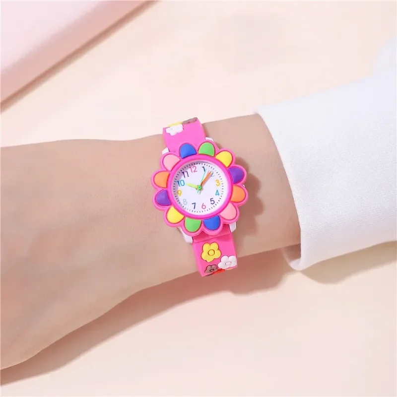 Bonito doce colorido flor dos desenhos animados relógio crianças relógios bonito casual colorido banda de plástico meninos e meninas relógio de quartzo reloj