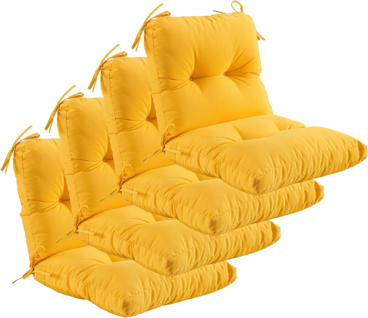 Outdoor/Indoor Chair Cushions Set, Yellow, Waterproof and Tufted with Ties