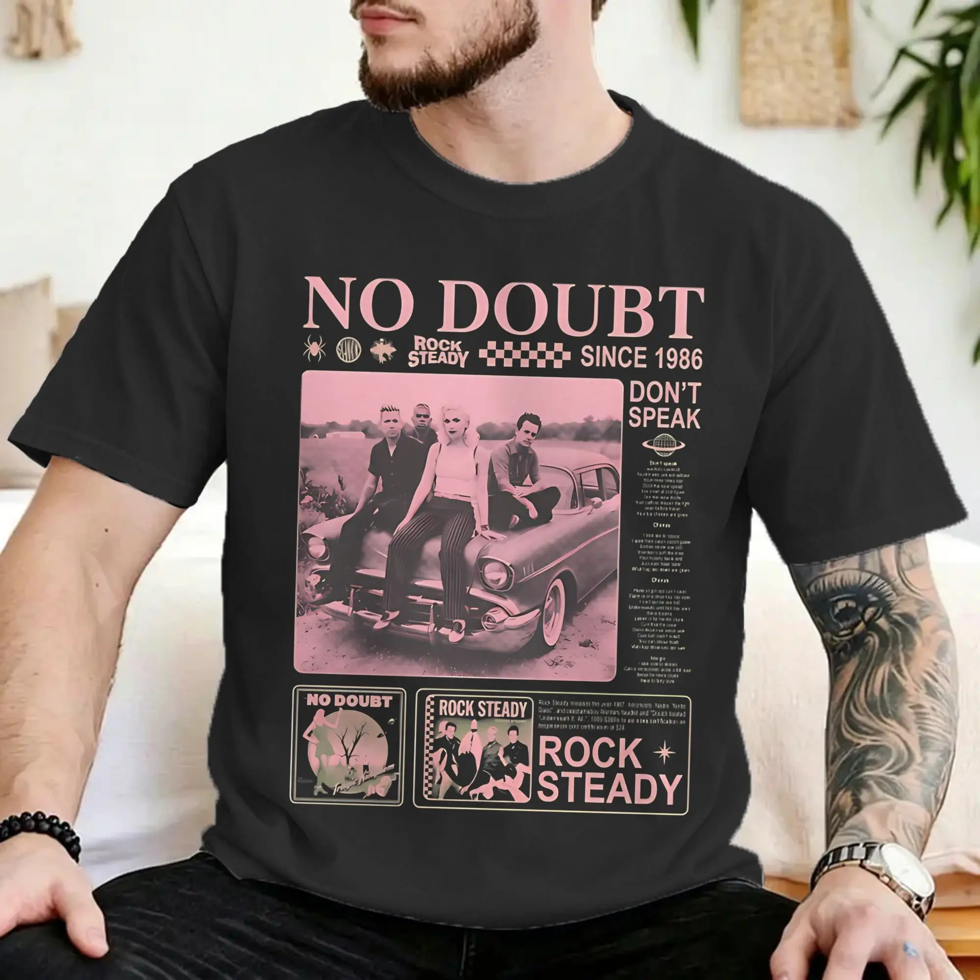 Retro No Doubt T Shirt for Men Women Pure Cotton Vintage T-Shirts Don' T Speak Tees Short Sleeve Clothes Plus Size