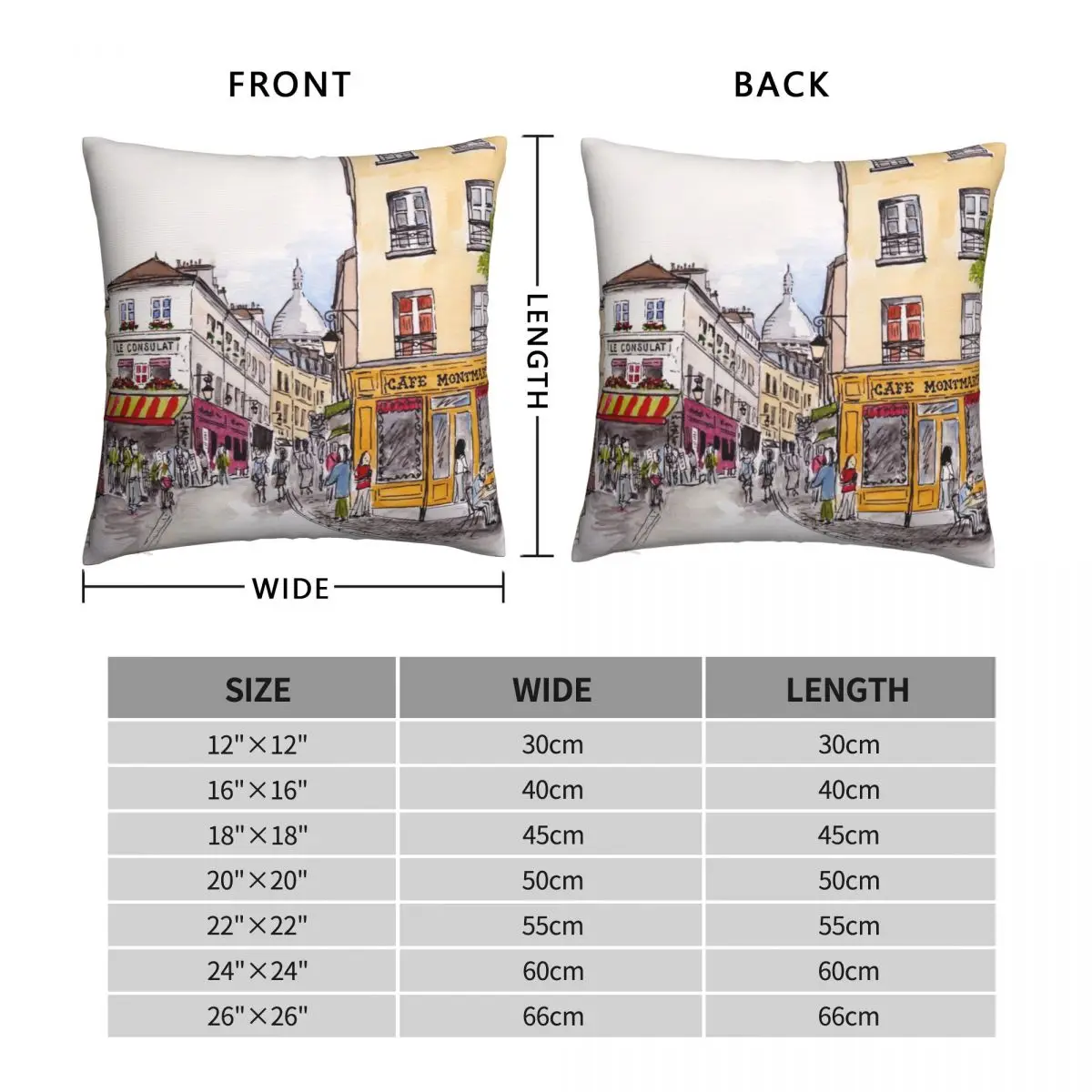 Paris Montmartre District Pillowcase Polyester Linen Velvet Creative Zip Decor Pillow Case Car Cushion Cover