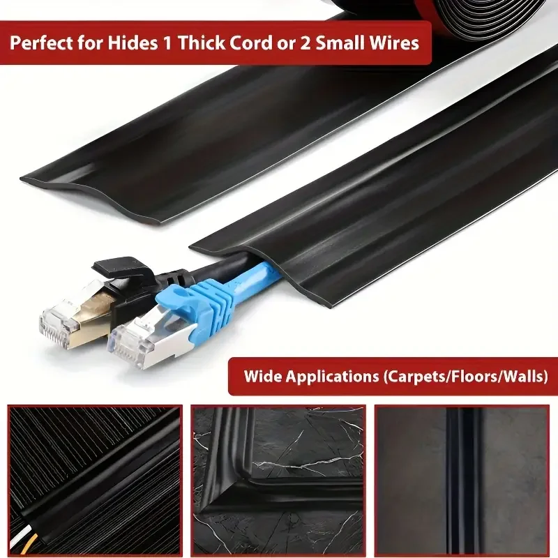 Cable Cover Protector PVC Self-Adhesive Wire Protection Strip Wear Resistant Prevent Trip Wall And Floor Wire Organizer For Home