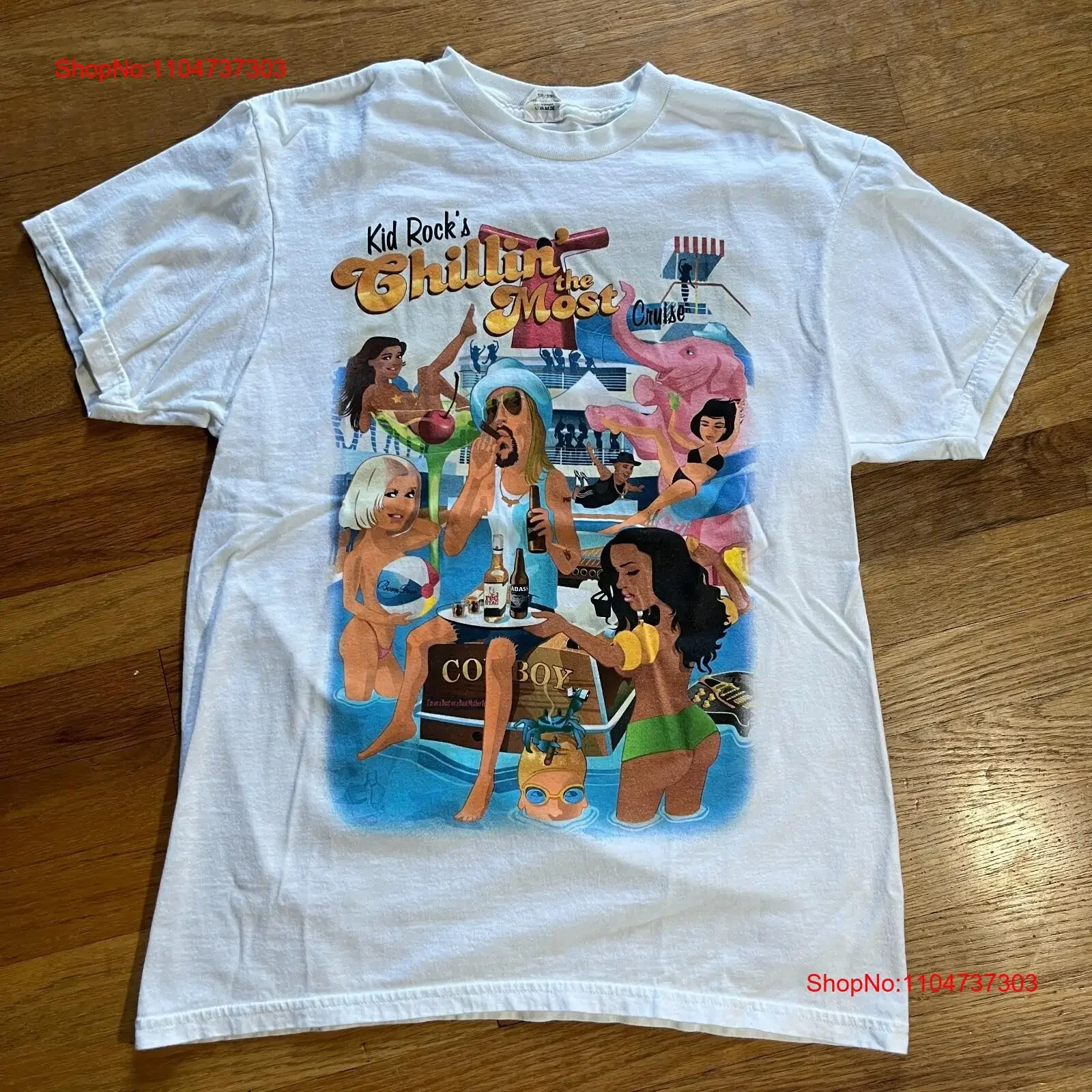 Kid Rock's Chillin' the Most Cruise Sixthman 2011 camiseta musical para hombre pequeño blanco vintage lavado Unisex gráfico transpirable