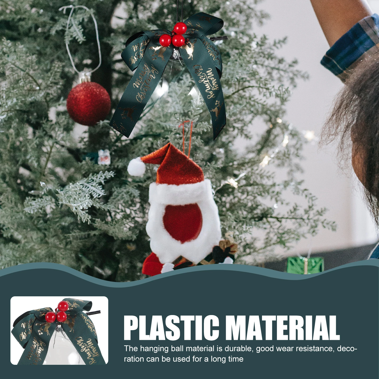 

5Pcs Clear Plastic Christmas Balls Hanging Decorations Colorful Bowknots Xmas Tree Ornaments DIY Holiday Party Supply