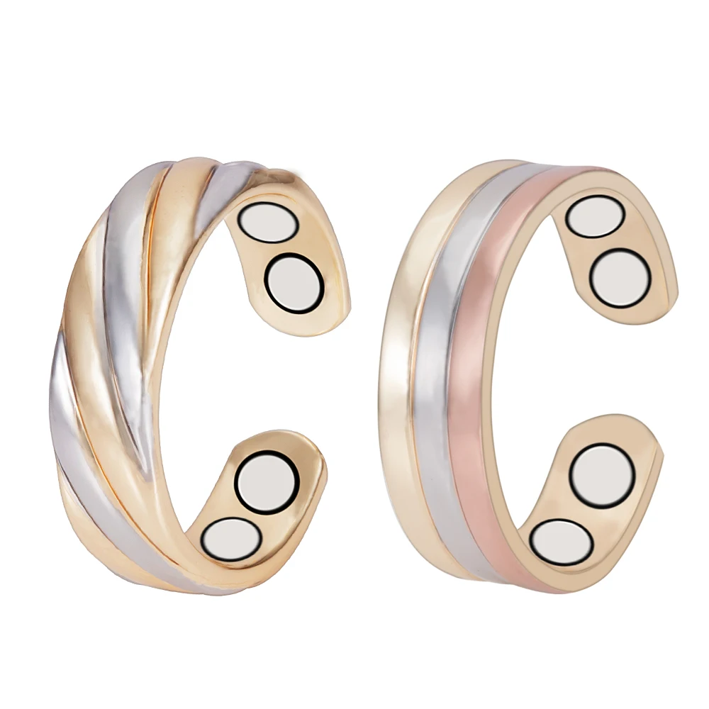 2-Pack 57.5mm Magnetic Tri Tone Copper Rings Set for Arthritis- Adjustable with Magnets Women