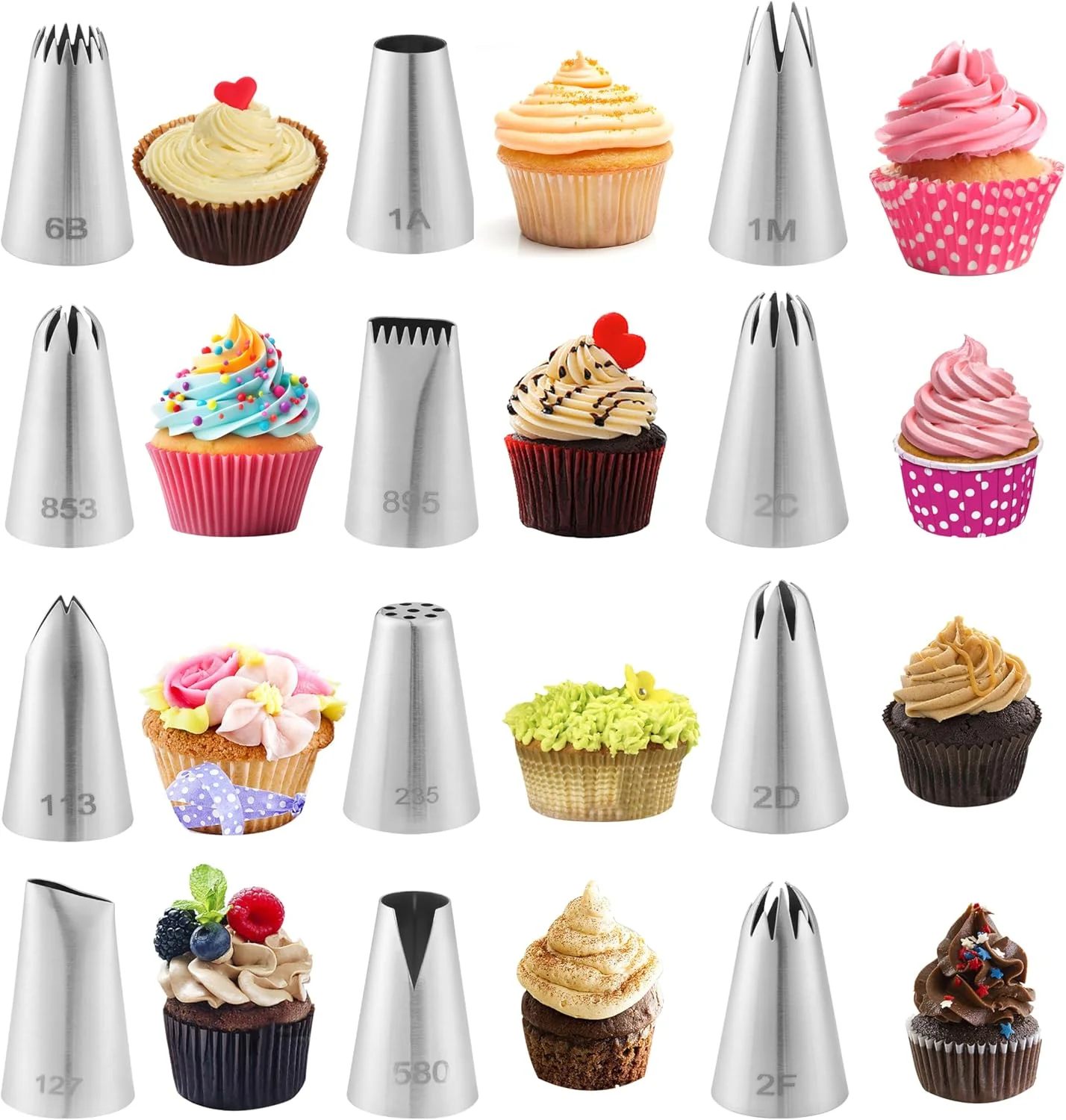 12-teiliges Rohrdüsen-Set, große Rohrleitungsspitzen aus lebensmittelechtem und hochwertigem Edelstahl zum Selbermachen, Backen von Cupcakes, Kuchendekorationen, Pasteten