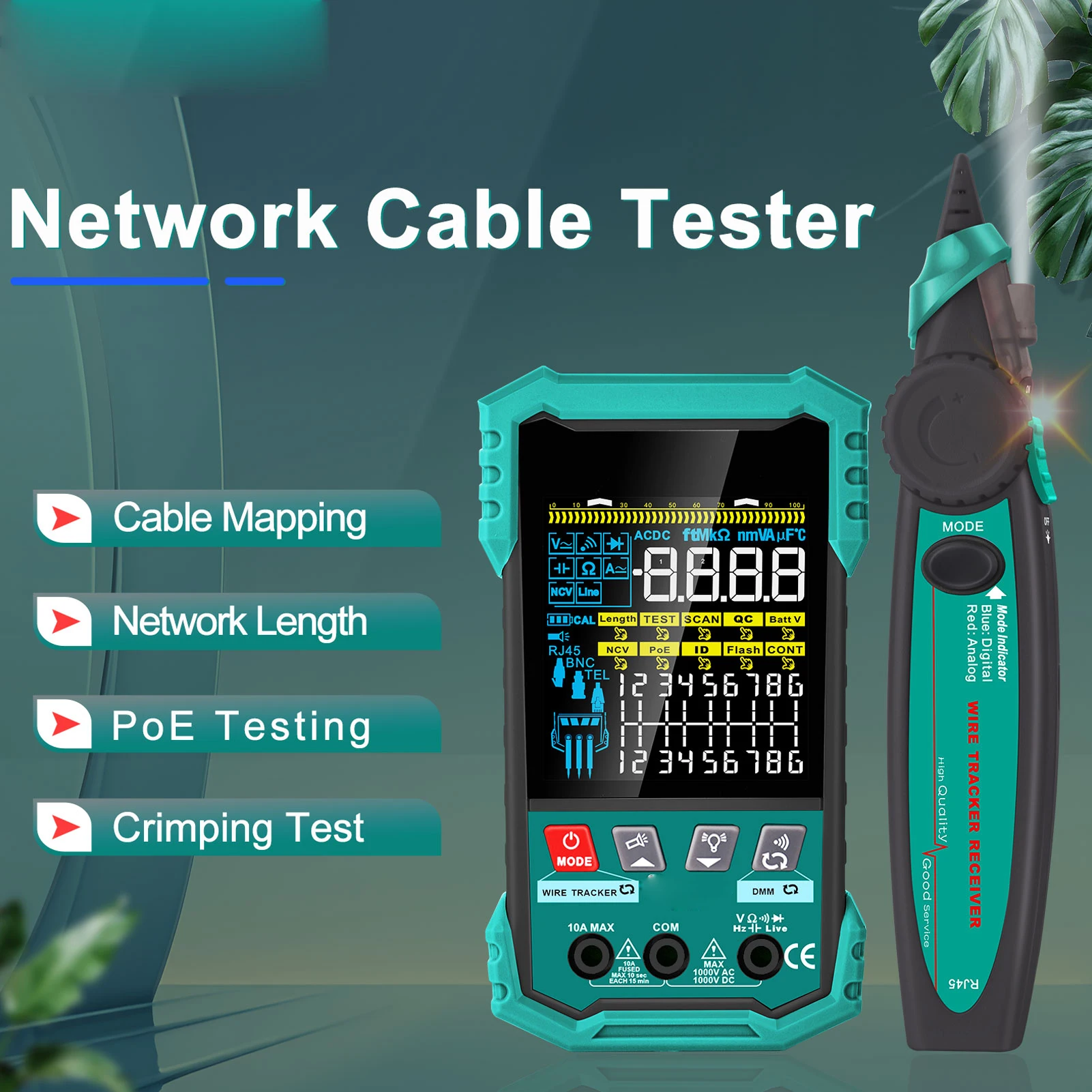 

Тестер сетевого кабеля с мультиметром, PoE, NCV, измерением длины до 400 м, индикатором мигания порта, инструмент для тестирования Ethernet-кабеля, тестер LAN-кабеля