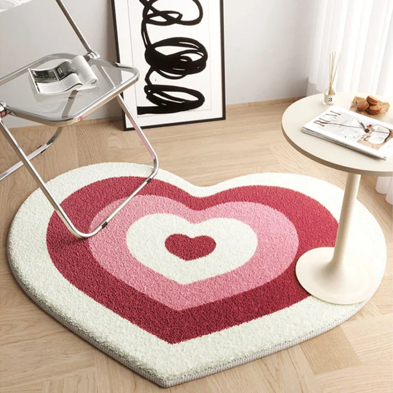 Living Room Carpet Fashion Minimalism Cute Peach Heart Printed Special-shaped Plush Rug IG Home Decoration Fluffy Bedroom Mat