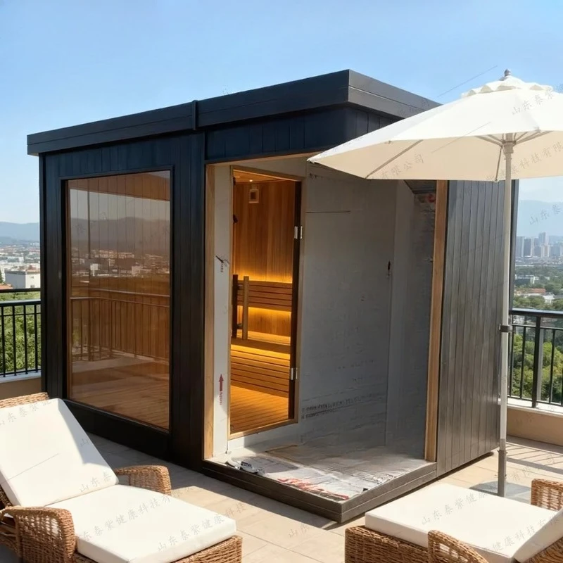 Customized Wooden Modern Outdoor Steam Sauna Room Luxury Home Spa Cabin with Electric Heater and Panoramic Glass Door