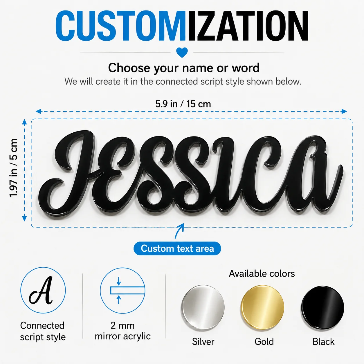Custom Acrylic Name Sign Personalized Mirror Letter Plaque for Wedding Party Table Decor Baby Shower Gift Birthday, Home Decor