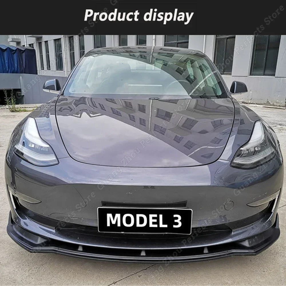 3Pcs Car Front Bumper Lip Deflector Lips Body Kit Spoiler Splitter Diffuser Protector Guard For Tesla Model 3 Segmented New