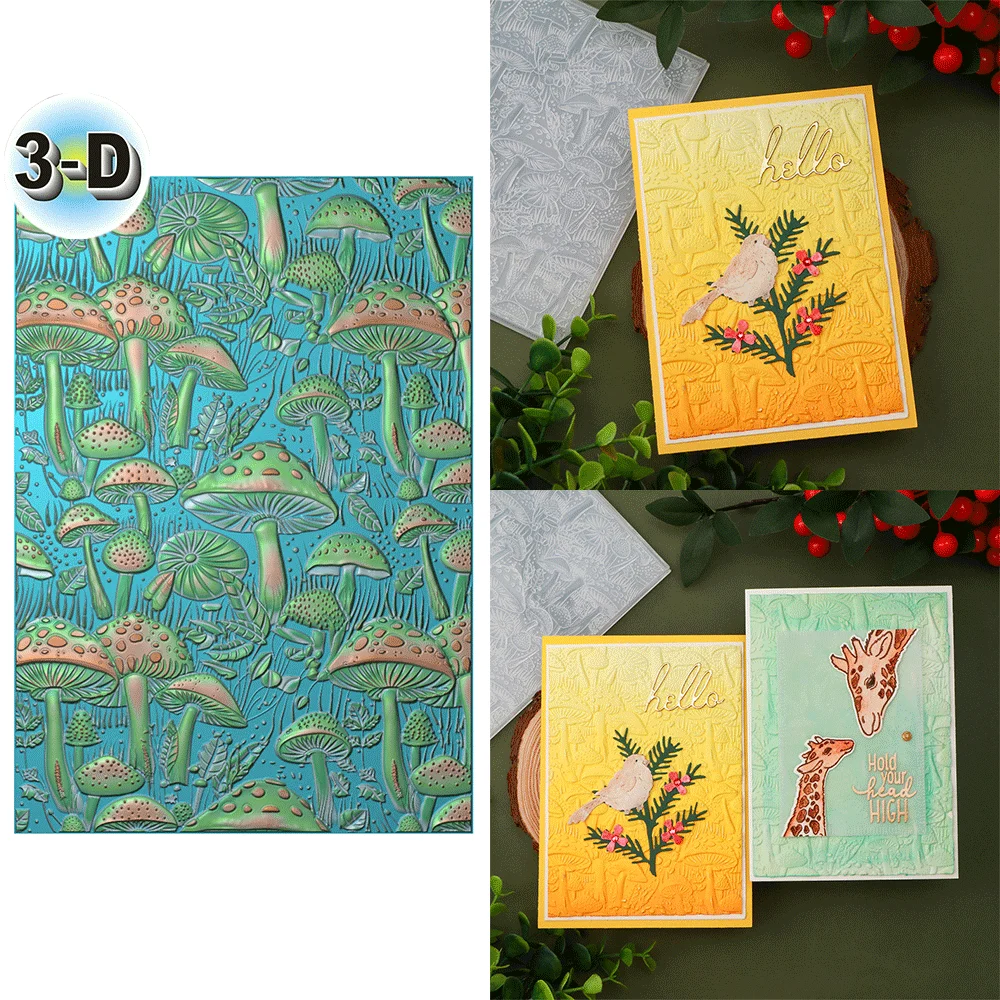 Magischer 3D-Prägeordner mit Pilzmuster für Kartenherstellung und Scrapbooking – langlebiger Kunststoff, einfache Prägung