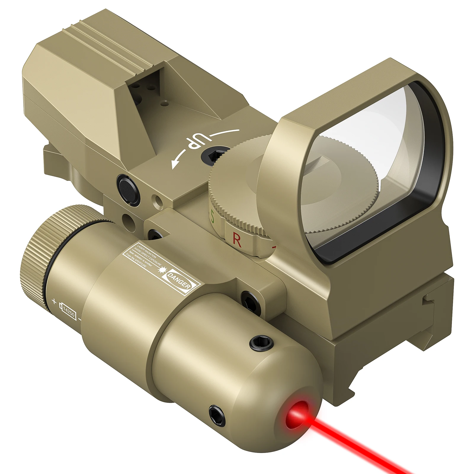 MidTen 1X22X33 Reflex Sight Red Green Dot 4 Reticle Optics with Green Laser and Pressure Pad Switch For 20mm Rail