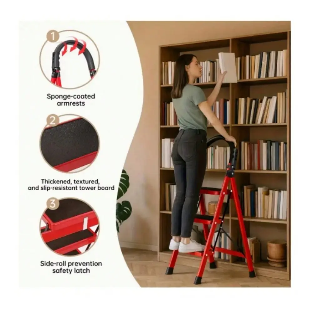 

4 5Tier Folding Step Stool Black Red Pink Wide NonSlip Pedals Sturdy Steel Lightweight Portable Step Ladder For Kitchen Home Du