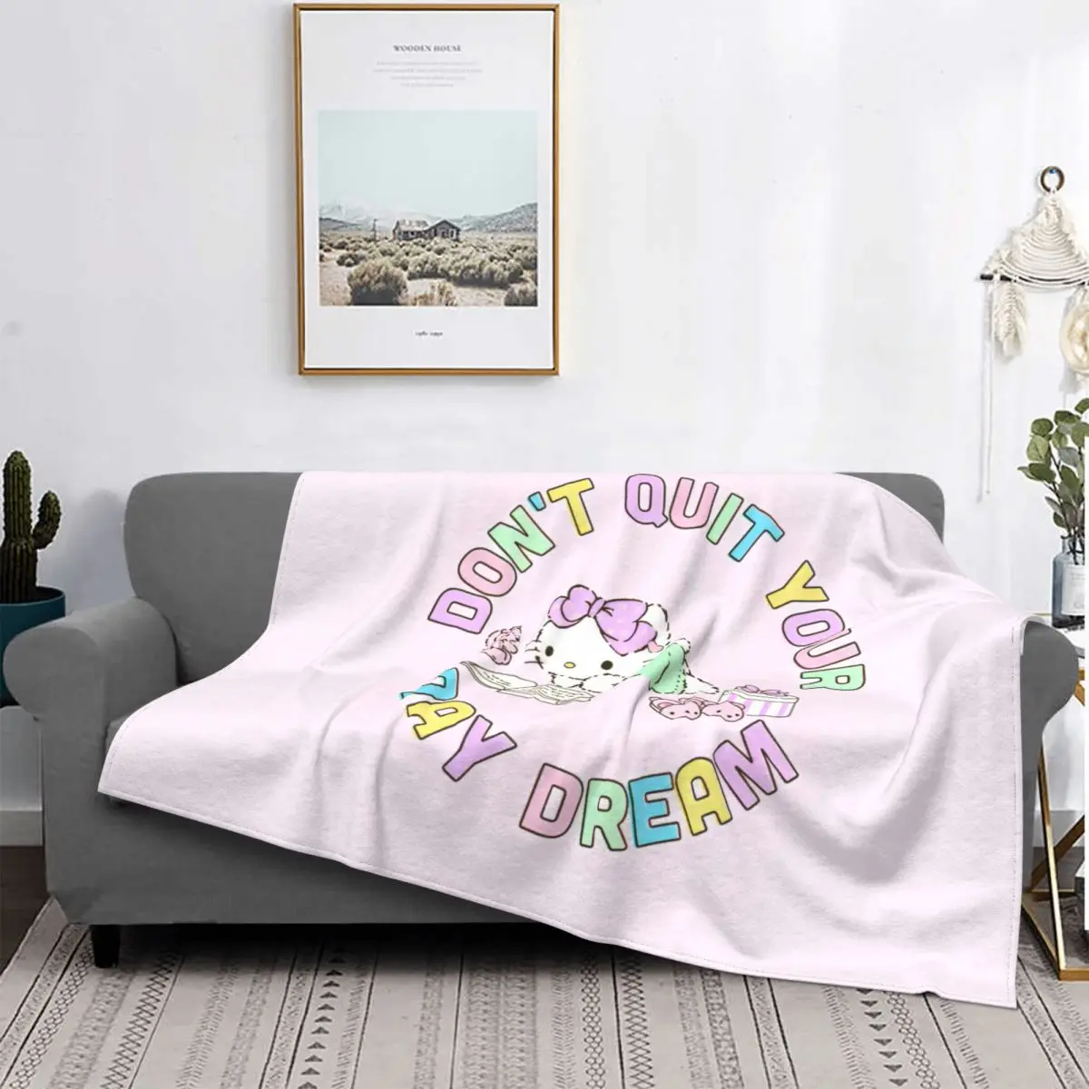 Official Hello Kitty Don't Quit Your Day Dream Blanket Wool Funny Warm Throw Blankets for Home Textile Decor