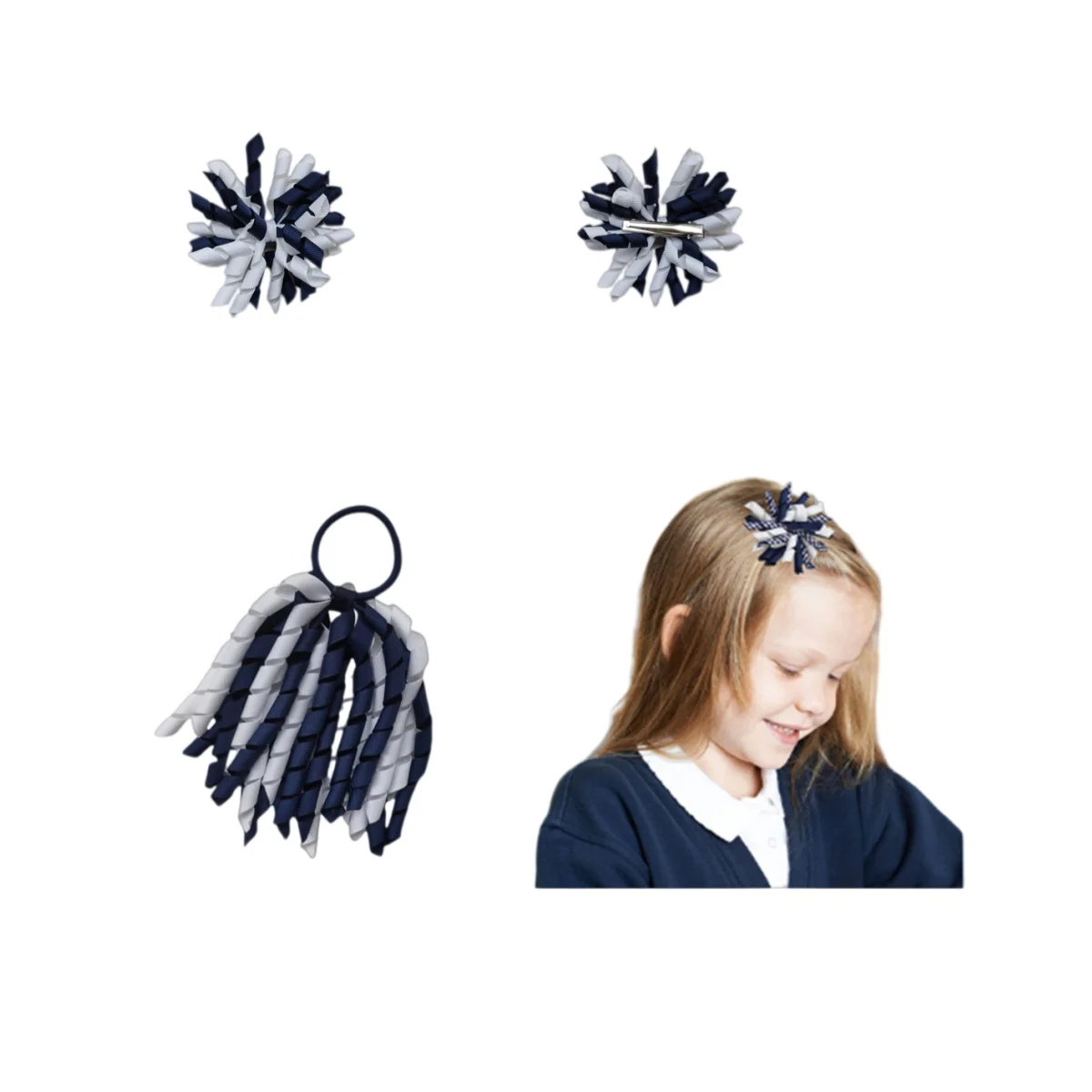 

3PCS/Set Grosgrain Ribbon Hair Ties Clips For Girls Kids Custom Color Curly Korker Tassel Bow Headwear Accessories 20LOTS