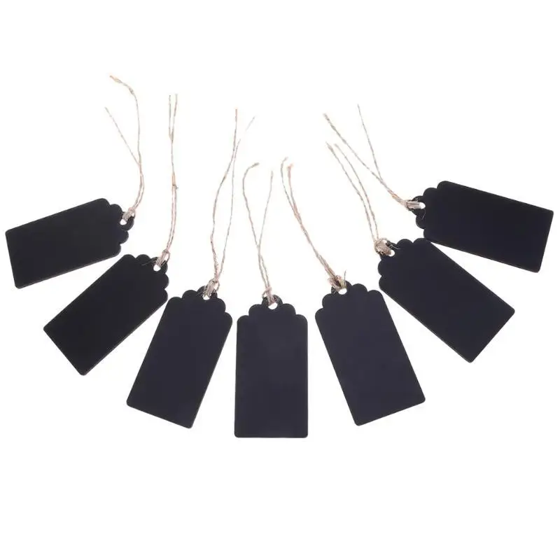 10 個長方形の小さな黒板麻ロープペンダント DIY 両面木製ホームデコレーションオフィス教室ディスプレイタグ