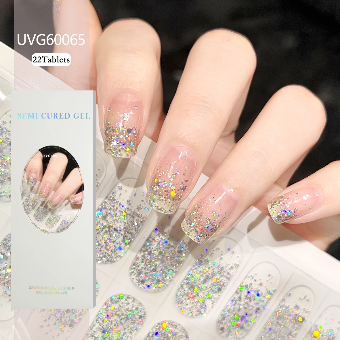 16/20 Tips Semi-geharde nagelwraps Eenvoudige kleurkleefstof Waterdichte langdurige gelnagels Stickers set voor UV-lamp Manicure nodig