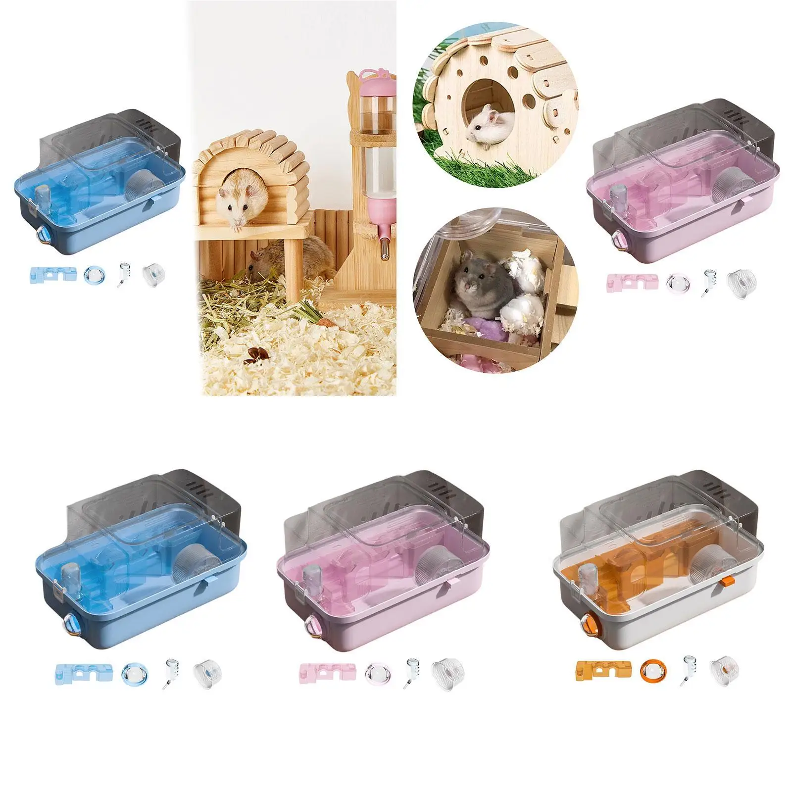 2 Layers Hamster Cage with Clear Lid Portable Breathable Small Animal Cage for Hedgehog Bunny Mice Guinea Pigs Small Animals