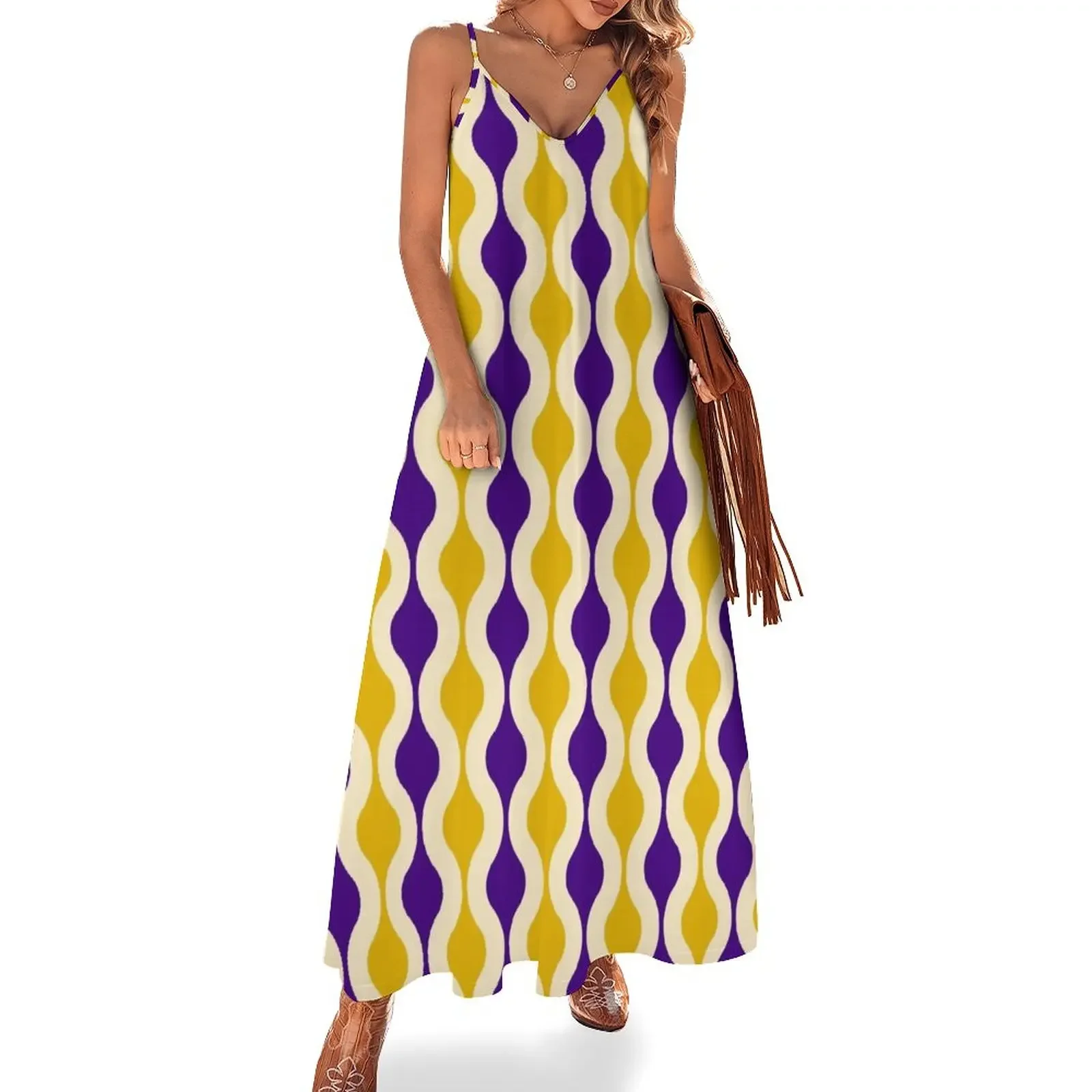 

Groovy 70's pattern purple and gold Sleeveless Dress purple dress luxury woman party dress